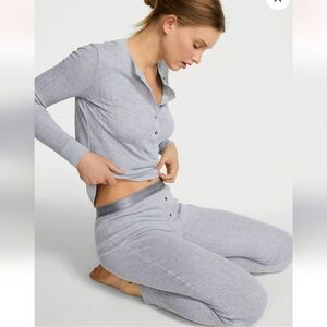 New Victoria Secret Cozy Pointelle Henley Long Pajama Set XL